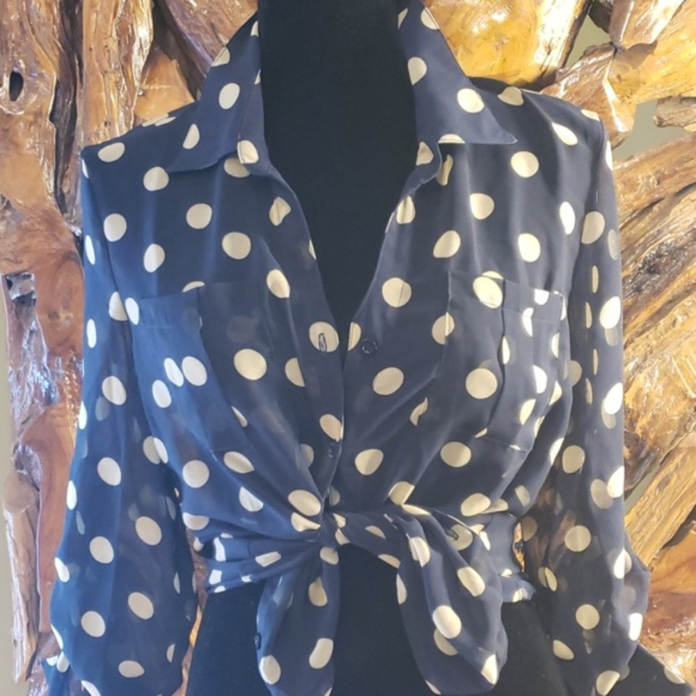 SAN SOUCI SILKY SEXY POKE A DOT TIE TOP NAVY/GOLD
